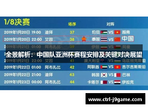 全景解析：中国队亚洲杯赛程安排及关键对决展望